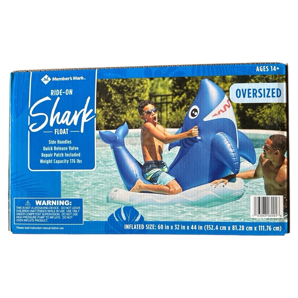 Member's Mark Oversized SHARK Ride-On‎ Pool Water Float New In Box
